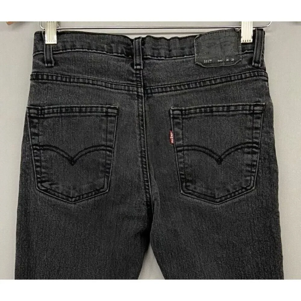 Levis‎ 511 Jeans YOUTH BOYS 16 SLIM 28x28 Straight Black Medium Wash Stretch